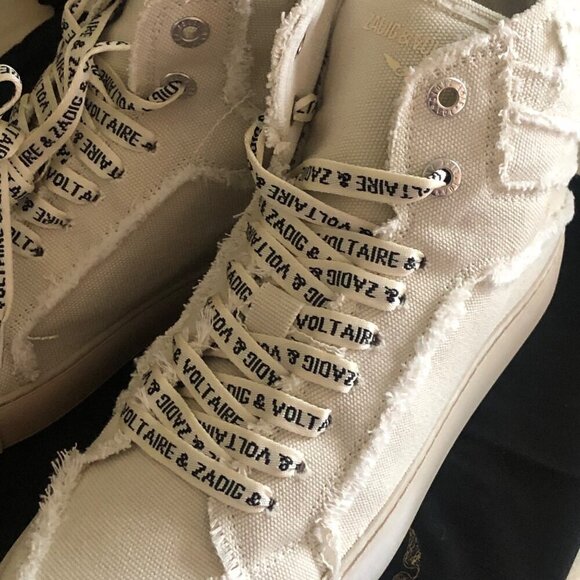 NIB ZADIG & VOLTAIRE Women's High Flash Distressed Canvas High Top Sneakers Size - Picture 7 of 14